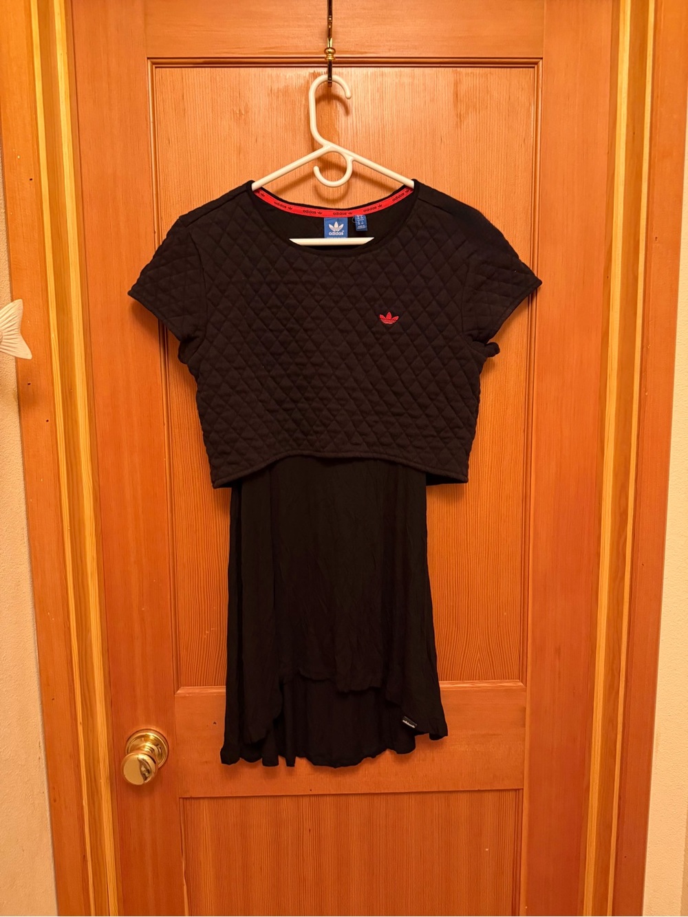 Adidas Black Quilted Crop Top Dress with Red Trefoil Accent
